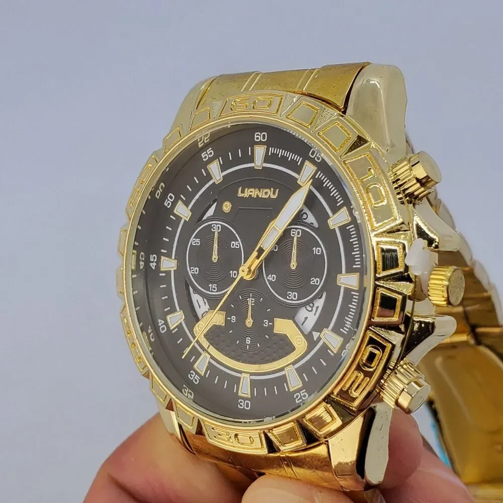 Men's Watch 44MM Gold Case Black Dial Date Indicator Gold Bracelet 8